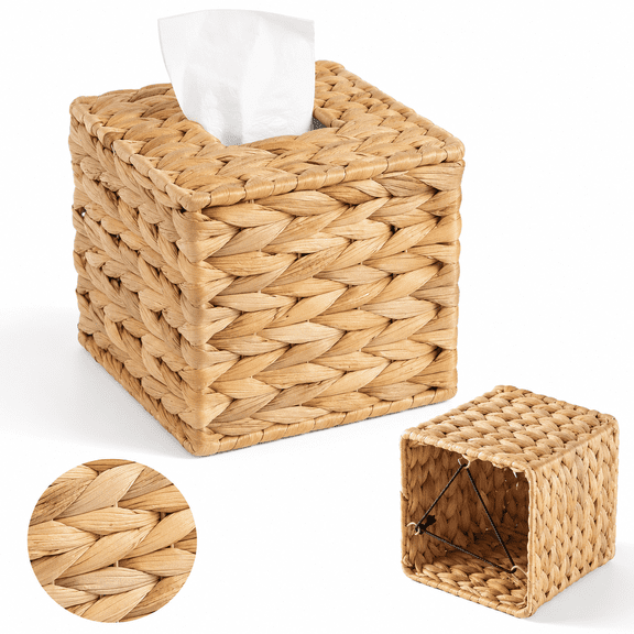Tissue Box Holder Wicker Tissue Box Cover Square Kleenex Box Covers Boho Decorative Rattan Tissue Box Cover for Table and Bathroom