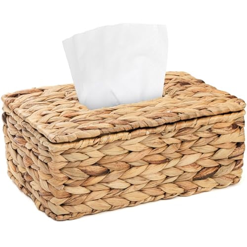 Tissue Box Holder,Woven Tissue Box Cover with Flip-Open Top,Rectangular Rustic Facial Tissue Holder Decorative for Living Room,Kitchen Countertop,Office,Restaurant,Coffee Table,Bathroom