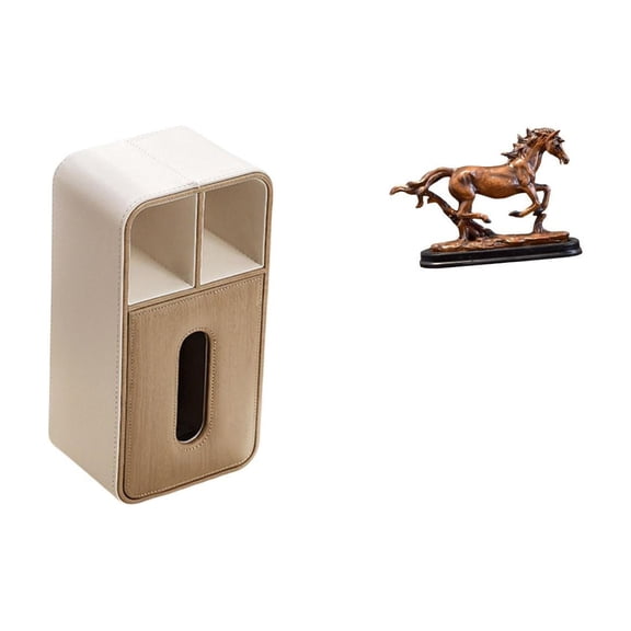 Tissue Box Horse Figurine Resin PU Leather Design Decorative Organizer for Living Room Office Bedroom