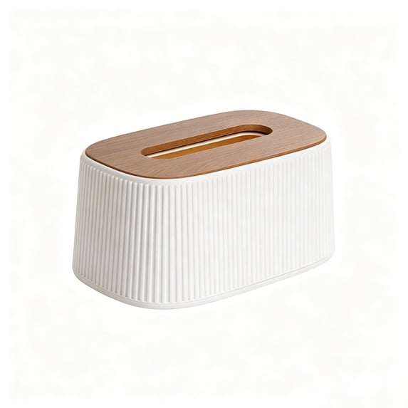 Tissue Box,Minimalist Stripe Style Tissue Dispenser Arched Handkerchief Box with Grain Lid for Wet Wipes and Paper,Living Room,Bedroom,White