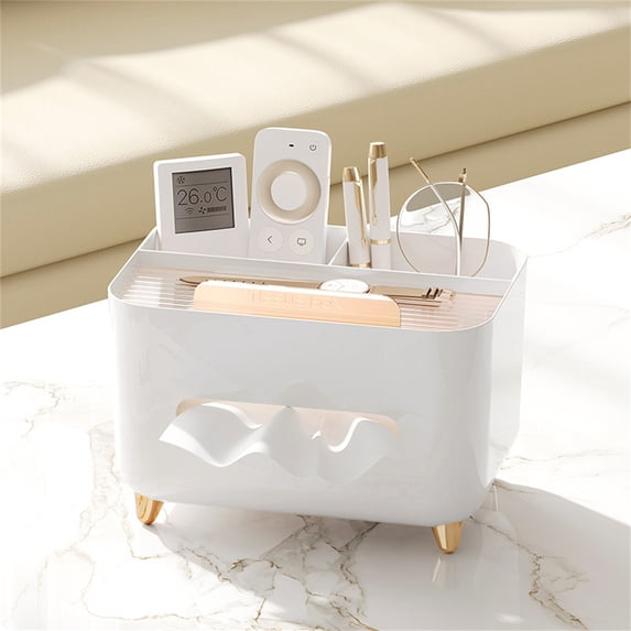 Tissue Box Organizer Cover for Storage Napkin Facial Tissue Holder Desktop Organizer with Stationery Pen Remote Control Decorative Box Tissue Box for Home Office Restaurant Car Christmas Gift(Silver)