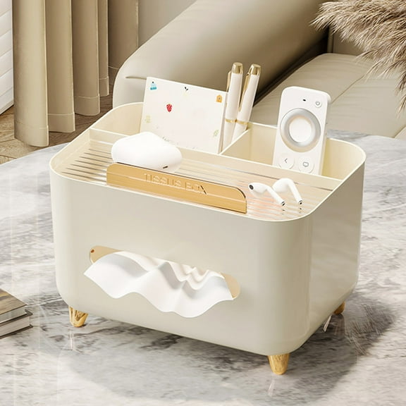 Tissue Box Organizer Cover for Storage Napkin Facial Tissue Holder Desktop Organizer with Stationery Pen Remote Control Decorative Box Tissue Box for Home Office Restaurant Car (Beige)