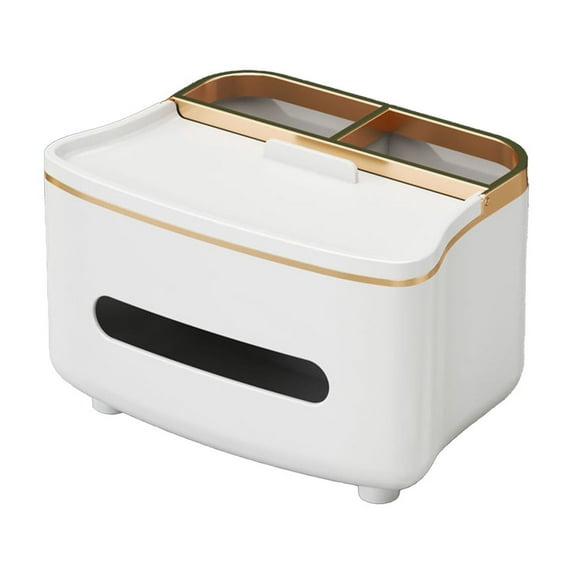 Tissue Box Organizer, Remote Control Storage, Multipurpose Plastic Tissue Holder with Multiple Compartments, Space-Saving Compact Design for Living Room and Office, Green White Color