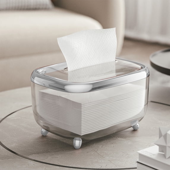 Tissue Box Paper Organizer, Transparent Plastic, Magnetic Flip-top Lid, Built-in Spring Base, Sleek Home Decor for Living Room or Kitchen, Topliu