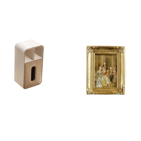 Tissue Box Photo Frame Card Display Holder PU Leather Resin Decorative for Bedroom Office Tabletop Wall Decor