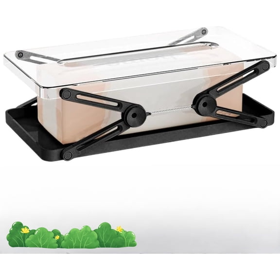 Tissue Box with Spring, 2025 New Clear Tissue Box Cover Holder with Automatic Telescopic Spring, Rectangle Napkin Dispenser Organizer for Bathroom, Kitchen and Office Desk (Black)