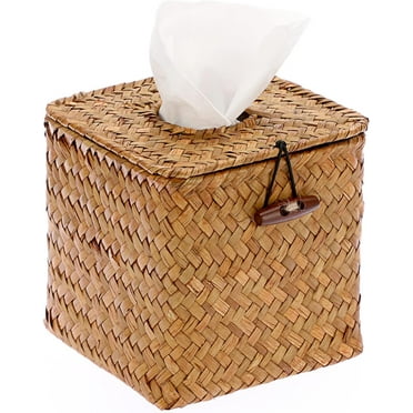 Tissue Box Square Tissue Holder Seagrass Tissue Box Cover Woven Tissue Box Holder Decorative Tissue Cover for Bathroom Tissue Box Cover Cube for Home Office Table Counter,5.51 x 5.51 x 5.51inch