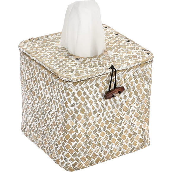 Tissue Box Square Tissue Holder Seagrass Tissue Box Cover Woven Tissue Box Holder Decorative Tissue Cover for Bathroom Tissue Box Cover Cube for Home Office Table Counter,5.51 x 5.51 x 5.51inch