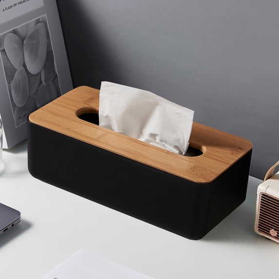 Tissue Box with Wood Cover Tissue Holder for Facial Tissues Wooden Cover Tissue Organizer Bathroom Dispenser for Home Bedroom Office Living Room Hotel