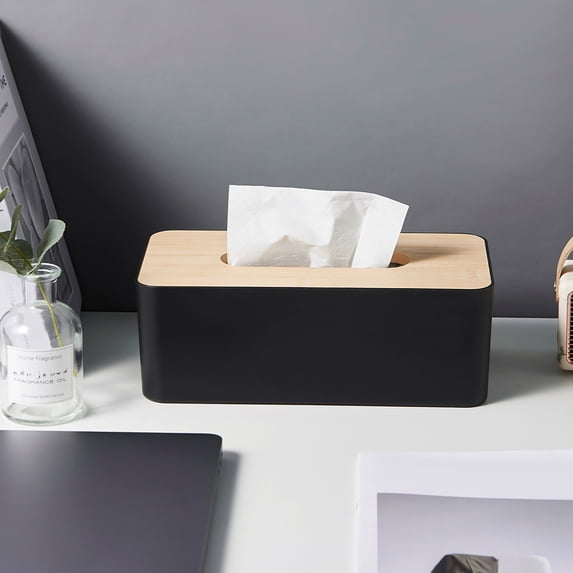 Tissue Box with Wood Cover Tissue Holder for Facial Tissues Wooden Cover Tissue Organizer Bathroom Dispenser for Home Bedroom Office Living Room Hotel