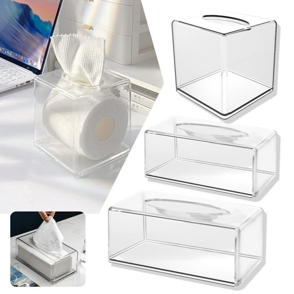 Tissue Box X1 Acrylic Cotton Square Pads Holder Acrylic Tissue Box Holder Square Clear Acrylic Tissue Box Cover for Facial Tissue Napkins Bathroom Products