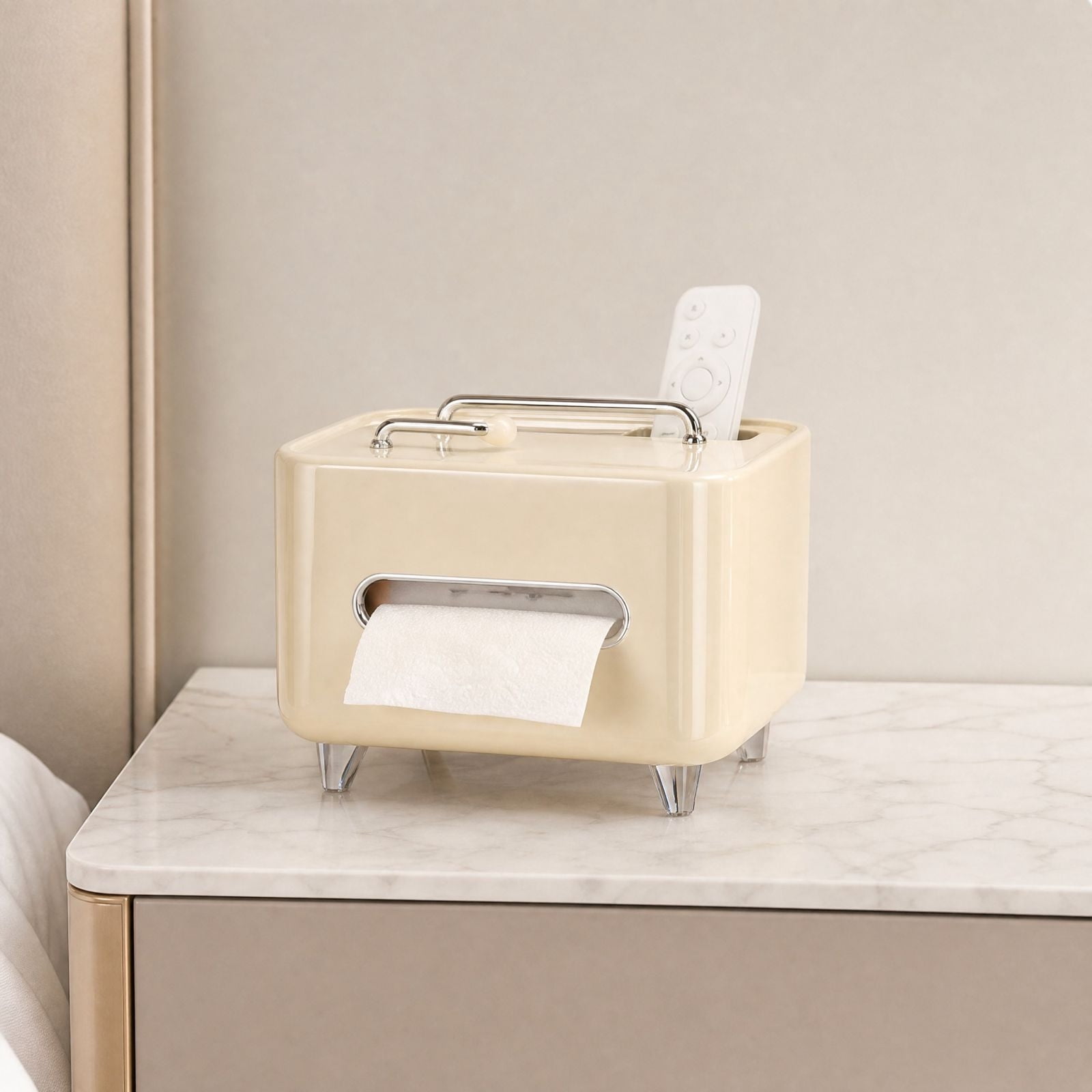 Tissue 4box Tissue Box with Remote Storage, 7.87 x 5.91 in Plastic Drawer Organizer ...