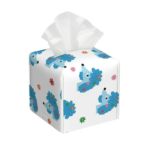 Tissue Cartoon Poodle Dog Box Cover Holder, Square by Xecao - Leather Decorative Organizer for Tabletop, Bathroom, Car, Office
