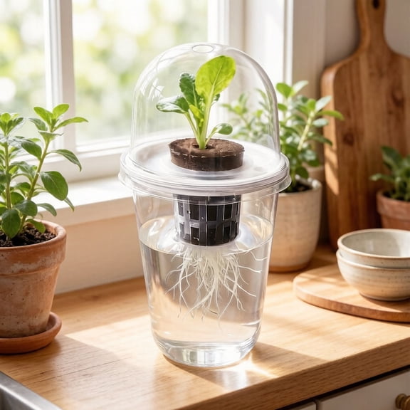 Tissue Culture Acclimation Kit, Transparent Cylinders Hydroponics Growing System Kit Soil-Free Planting for Basil Mint Lettuce White 1Pcs