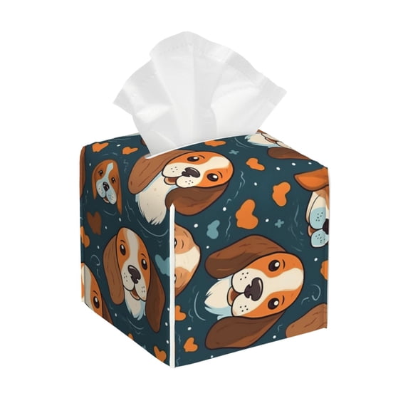 Tissue Cute Puppy Box Cover Holder, Square by Xecao - Leather Decorative Organizer for Tabletop, Bathroom, Car, Office