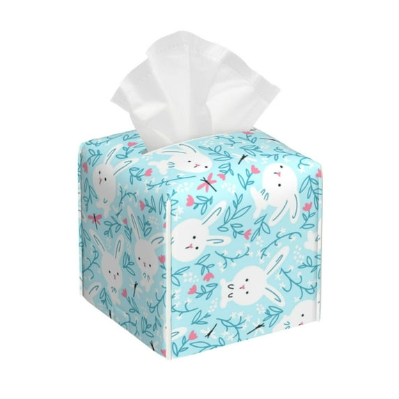 Tissue Cute Rabbit Box Cover Holder, Square by Xecao - Leather Decorative Organizer for Tabletop, Bathroom, Car, Office