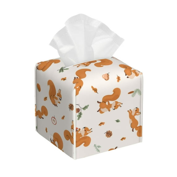 Tissue Cute Squirrel Fall Box Cover Holder, Square by Xecao - Leather Decorative Organizer for Tabletop, Bathroom, Car, Office