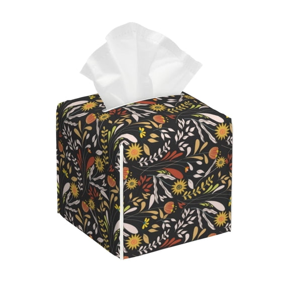 Tissue Daisies Flowers Box Cover Holder, Square by Xecao - Leather Decorative Organizer for Tabletop, Bathroom, Car, Office