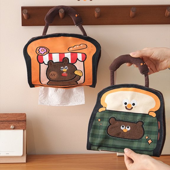 Tissue Dispenser - Cute Bear with Handle Large Capacity, Cute Bathroom Tissue Holder Bag for Bedroom Bathroom Kitchen Office Home Dorm Apartment Car Camping Travel Picnic