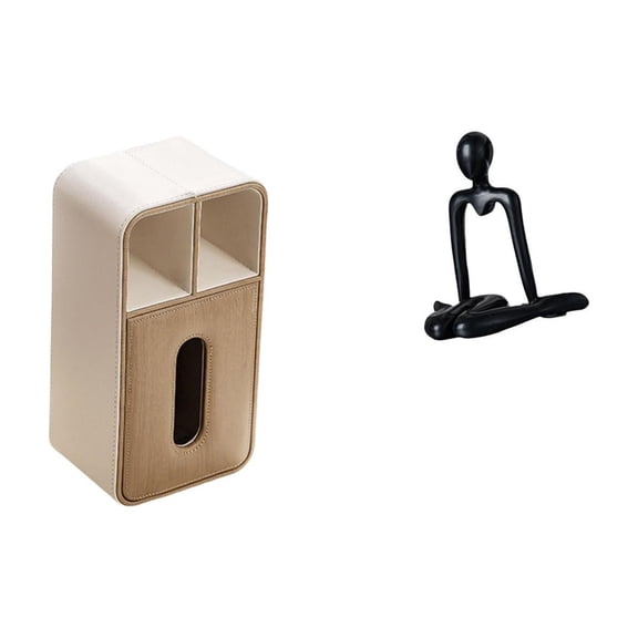 Tissue Dispenser Statue Organizer PU Leather Portable Design for Office Bedroom Tabletop Decor