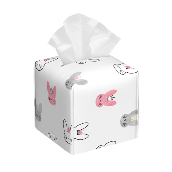Tissue Girl Rabbit Box Cover Holder, Square by Xecao - Leather Decorative Organizer for Tabletop, Bathroom, Car, Office