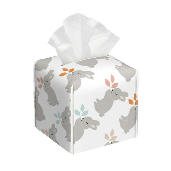 Tissue Gray Rabbit Box Cover Holder, Square by Xecao - Leather Decorative Organizer for Tabletop, Bathroom, Car, Office