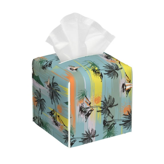 Tissue Hawaiian Style Box Cover Holder, Square by Xecao - Leather Decorative Organizer for Tabletop, Bathroom, Car, Office