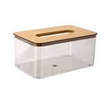 thumbnail image 1 of Tissue Holder,Dryer Sheet Dispenser Box with Bamboo Lid, Transparent Container, Minimalist Design,Tissue Organizer for Laundry, Living Room, Bathroom, Bedroom, 1 of 5