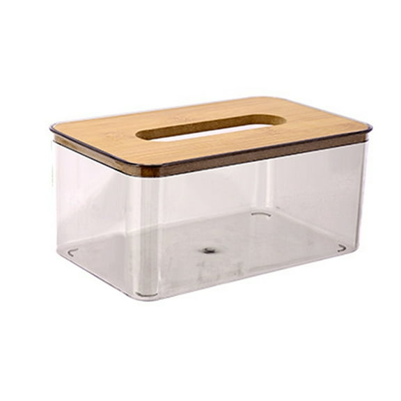 Tissue Holder,Dryer Sheet Dispenser Box with Bamboo Lid, Transparent Container, Minimalist Design,Tissue Organizer for Laundry, Living Room, Bathroom, Bedroom
