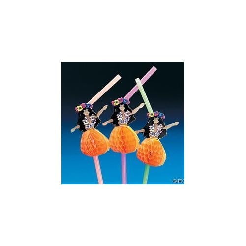 Tissue Hula Girl Straws - Party Supplies - 12 Pieces