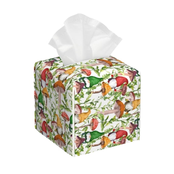 Tissue Mushrooms Gnomes Box Cover Holder, Square by Xecao - Leather Decorative Organizer for Tabletop, Bathroom, Car, Office