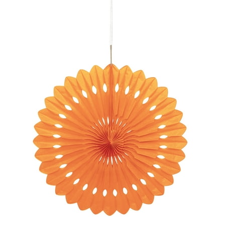 Tissue Paper Fan Decoration, Orange, 16in
