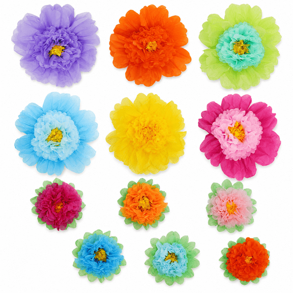 Tissue Paper Flowers 20" Giant Fiesta Paper Flowers Pom Paper Flowers Party Wall Backdrop Decoration for Wedding Birthday Rainbow Color 12 Pieces