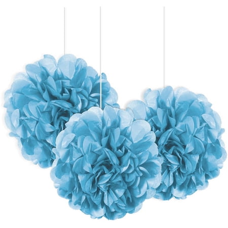 Tissue Paper Pom Poms, 9 in, Light Blue, 3ct