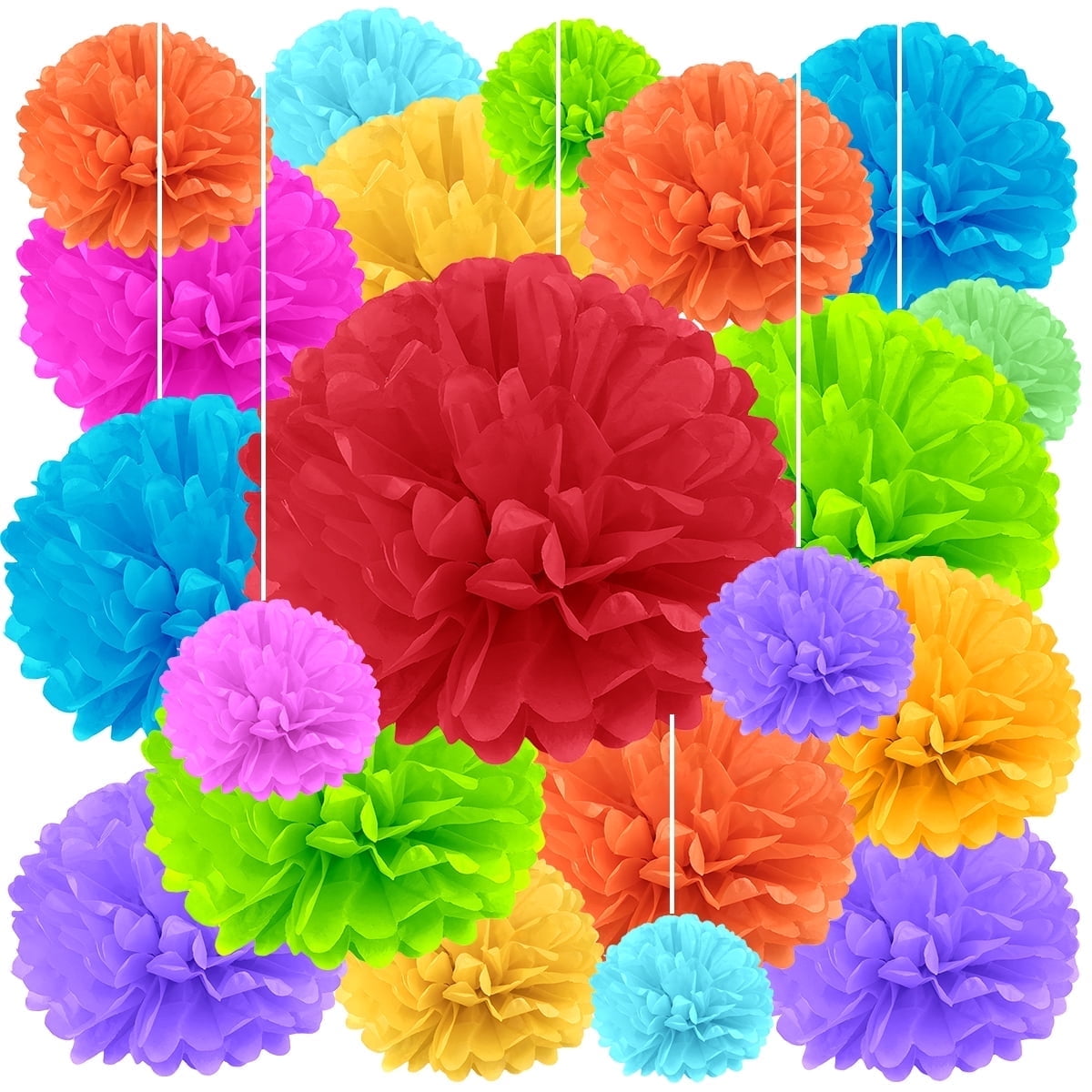 Tissue Paper Pom Poms Flower Large Tissue Paper Flowers for Fiesta Parties,Wedding, Birthday, Bridal Shower, Baby Shower Party Decorations 20pcs( 6,8,10,14 inch)