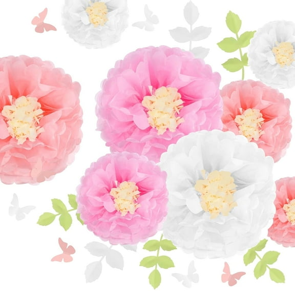 Tissue Paper Flowers Kit with Butterfly and Leaves, Party Wall Backdrop Decoration - Home Bedroom Wedding Birthday Parties and Events