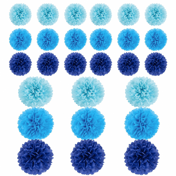 Tissue Paper Pom Poms Flowers, Sizes 6", 10", 12", 14" Hanging Paper Flower Ball for Wedding, Birthday, Halloween, Christmas, Party Decor (Blue Royal Blue)