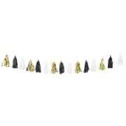Tissue Paper Tassel Garland, 9ft, Black, White, & Gold, 1ct