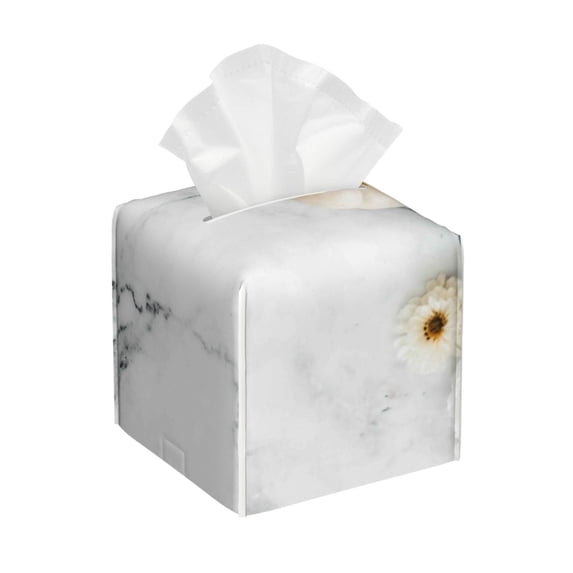 Tissue Pumpkin And White Marble Box Cover Holder, Square by Xecao - Leather Decorative Organizer for Tabletop, Bathroom, Car, Office