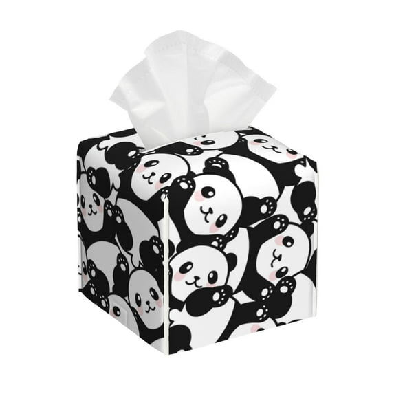 Tissue Seamless Pattern Cute Panda Box Cover Holder, Square by Xecao - Leather Decorative Organizer for Tabletop, Bathroom, Car, Office