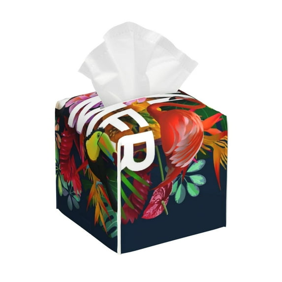 Tissue Summer Birds and Flowers Box Cover Holder, Square by Xecao - Leather Decorative Organizer for Tabletop, Bathroom, Car, Office