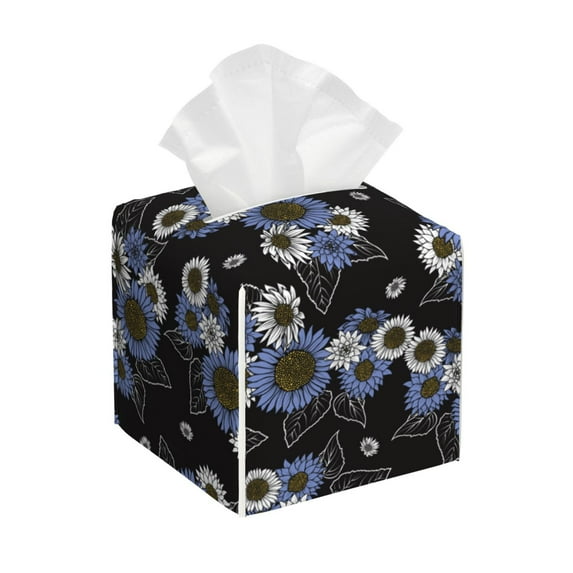 Tissue Sunflowers Box Cover Holder, Square by Xecao - Leather Decorative Organizer for Tabletop, Bathroom, Car, Office