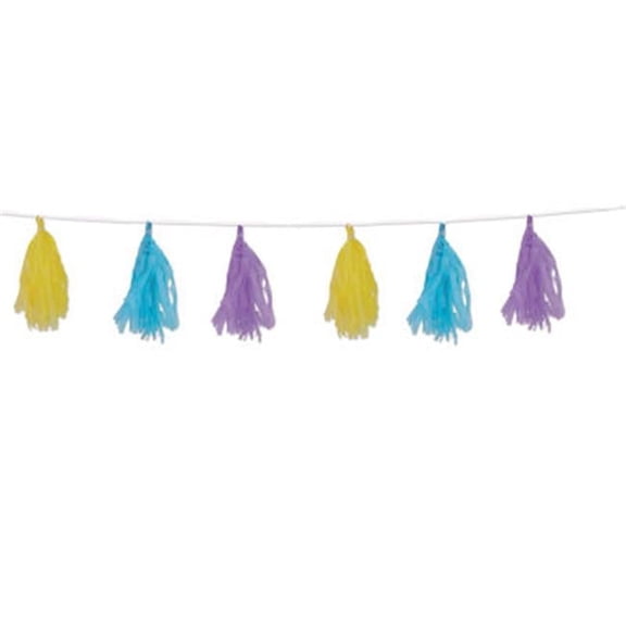 Tissue Tassel Garland, Yellow, Light Blue & Lavender - Pack of 12
