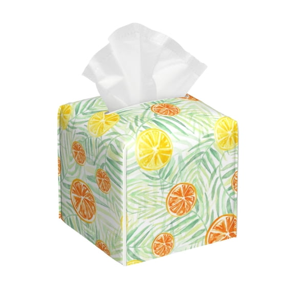 Tissue Tree Palms Lemon Box Cover Holder, Square by Xecao - Leather Decorative Organizer for Tabletop, Bathroom, Car, Office