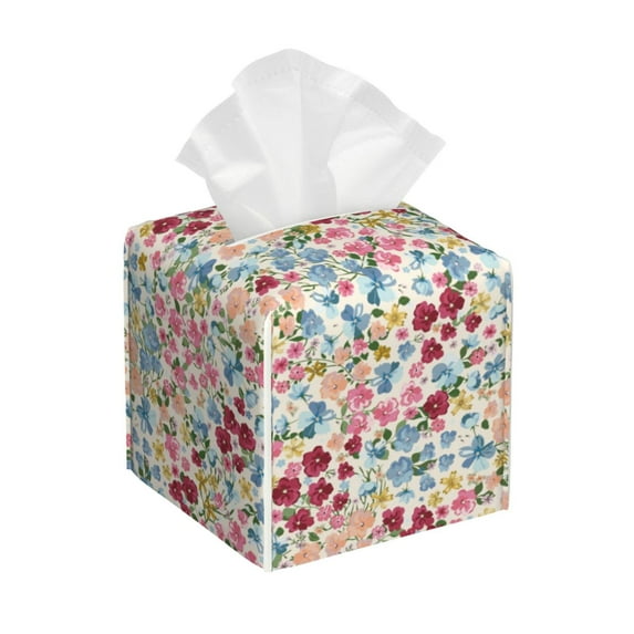 Tissue Trendy Floral Design Box Cover Holder, Square by Xecao - Leather Decorative Organizer for Tabletop, Bathroom, Car, Office