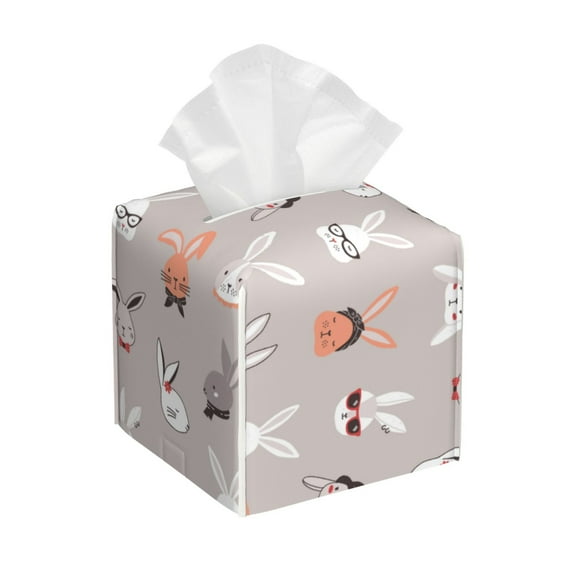 Tissue Various Rabbits Box Cover Holder, Square by Xecao - Leather Decorative Organizer for Tabletop, Bathroom, Car, Office