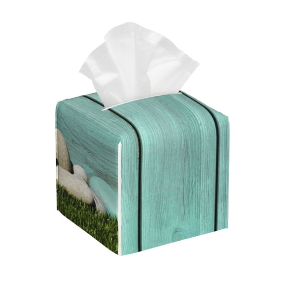 Tissue Wood Grain Box Cover Holder, Square by Xecao - Leather Decorative Organizer for Tabletop, Bathroom, Car, Office