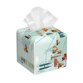 Tissue World Travel Map Box Cover Holder, Square by Xecao - Leather Decorative Organizer for Tabletop, Bathroom, Car, Office