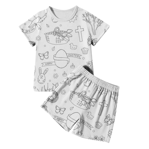Tisuna 2 Pieces Easter Outfits Set For Boys Girls Child Diy Print Short Sleeve Crew Neck Pajamas Breathable Soft Kids Summer Matching Set White Size 2-3 Years