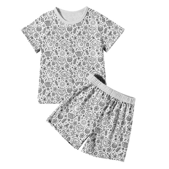 Tisuna 2 Pieces Easter Outfits Set For Boys Girls Child Diy Print Short Sleeve Crew Neck Pajamas Breathable Soft Kids Summer Matching Set White Size 4-5 Years